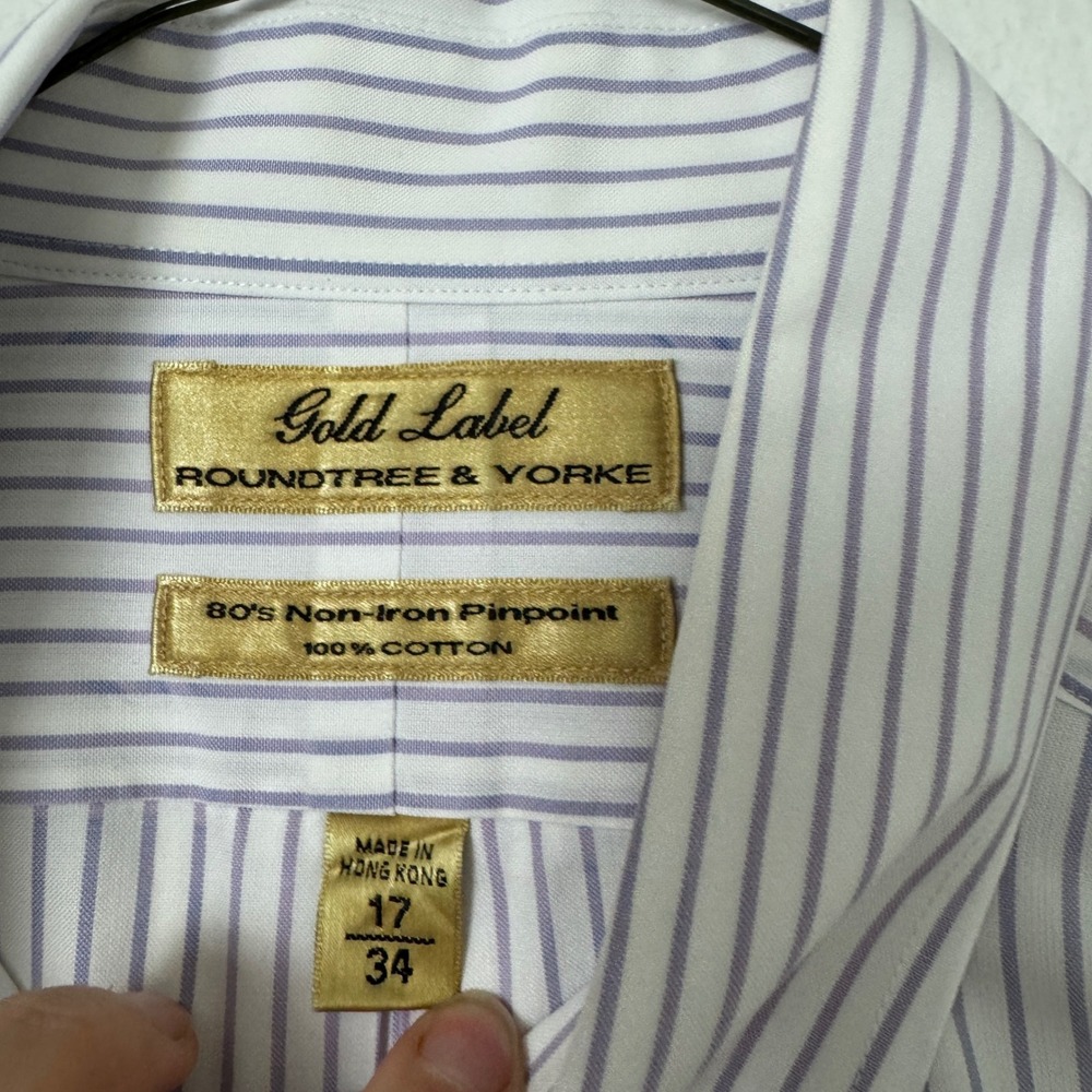 Lot of 6 Roundtree & Yorke Gold Label Mens Dress Shirts 17 34 Non-Iron Cotton - Picture 6 of 16